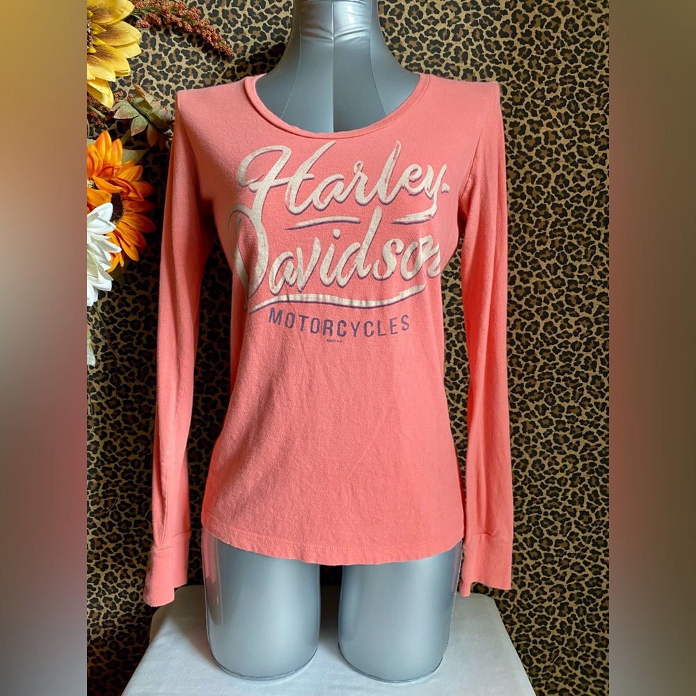 🦋B2G1🦋HARLEY DAVIDSON Peterson’s Key West Coral Pink Long Sleeve Top | SMALL |